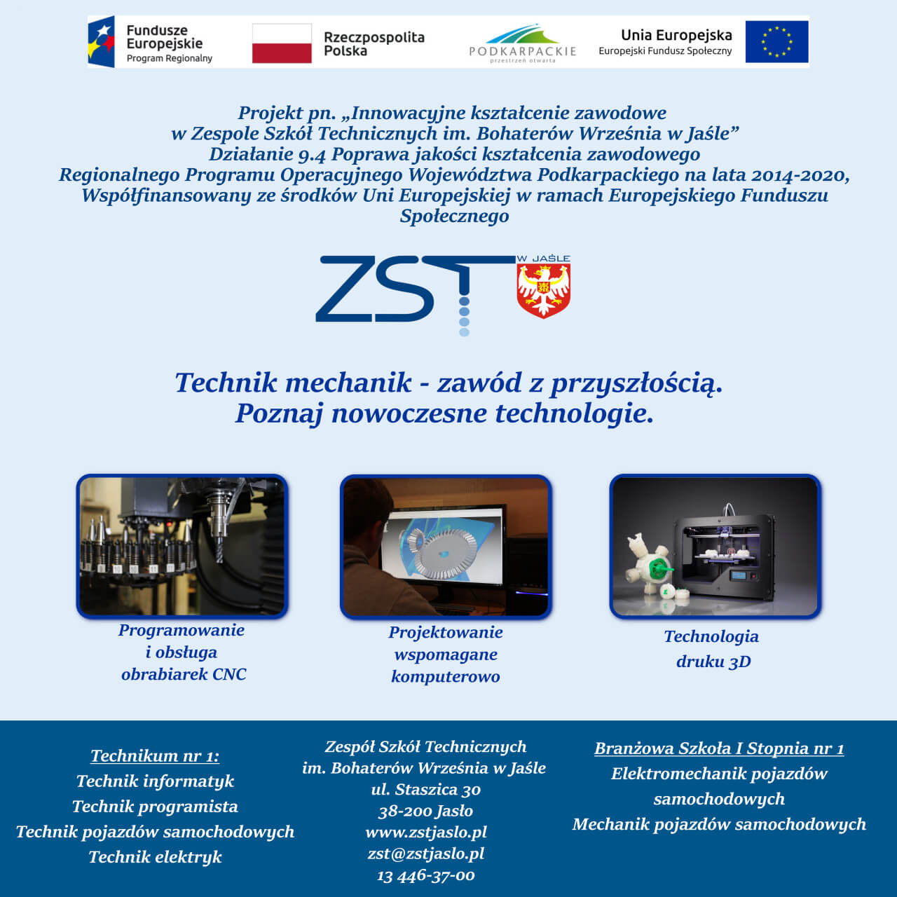 baner projektu - innowacyjne kształcenie zawodowe w ZST w Jaśle